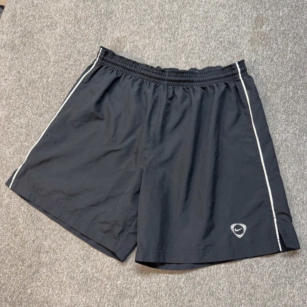 Nike Mens Athletic Shorts Black White Stripe Swoosh Logo Large